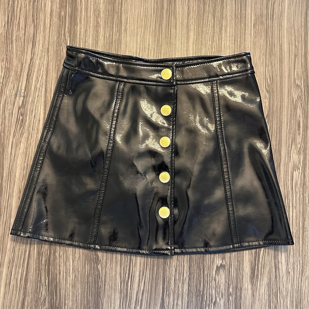 Crewcuts Girls Black A-Line Skirt 7 Button Accent Faux Leather Short